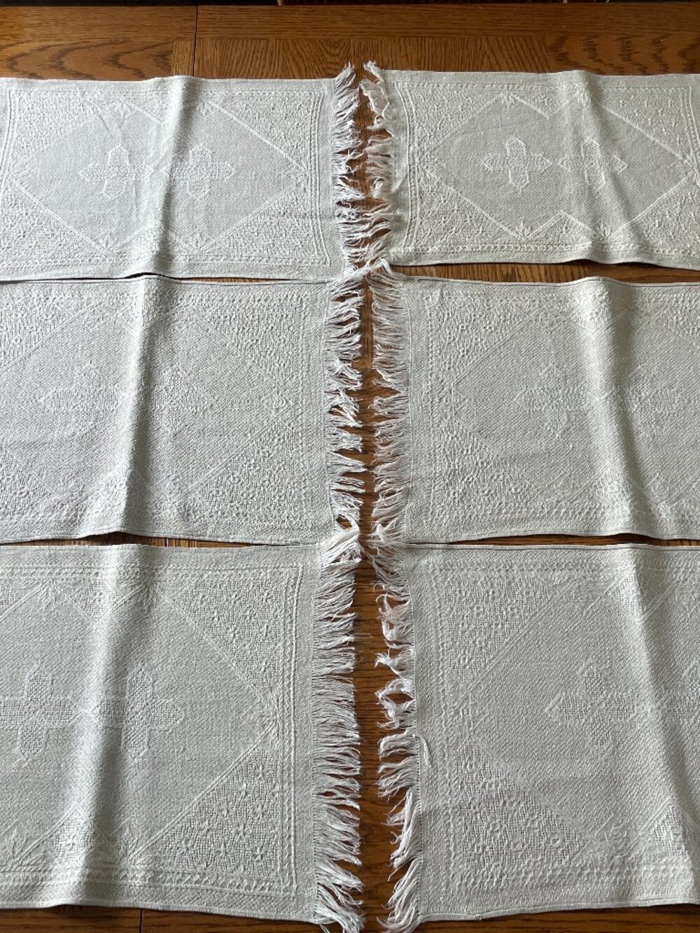 Set of 6 Vintage Woven Placemats with Fringe Edge